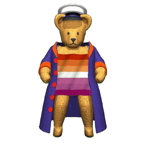 Teddy Bear in Purple Coat and Striped Shirt