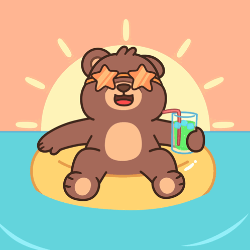 Teddy Bear in Sunglasses Holding Drink on Raft