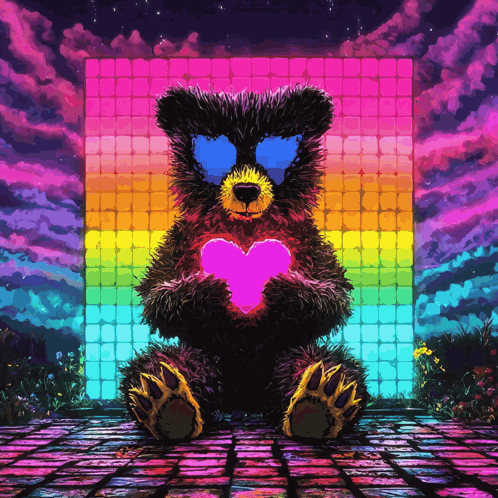 Teddy Bear in Sunglasses Holding Pink Heart