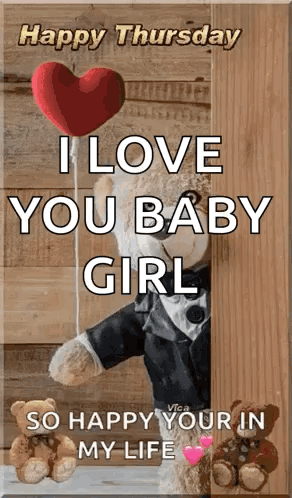 Teddy Bear in Tuxedo Holding Heart Balloon Says I Love You Baby Girl