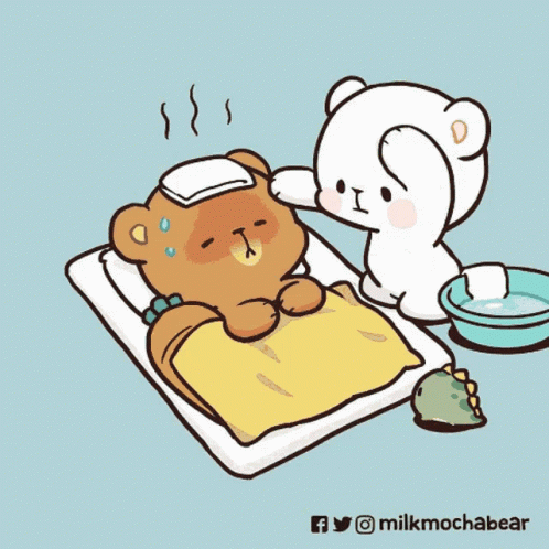 Teddy Bear Laying On Bed With Fever GIF