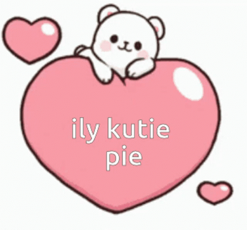 Teddy Bear Laying on Pink Heart Saying Ily Kutie Pie