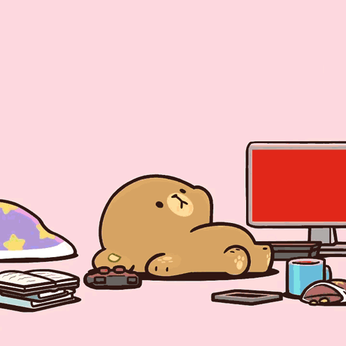 Teddy Bear Lying Near Computer