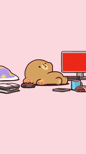Teddy Bear Lying Next To Computer GIF