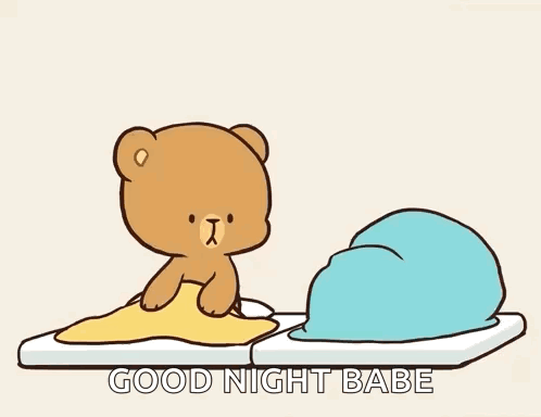 Teddy Bear Lying on Pillow Good Night Babe