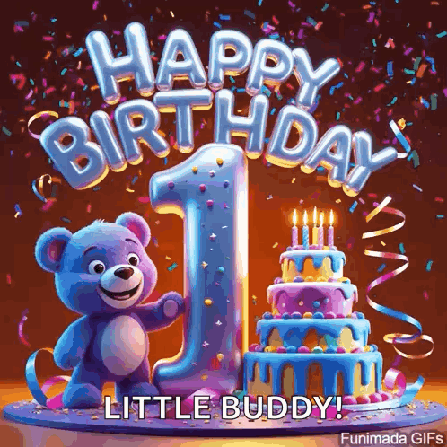 Teddy Bear Next to Birthday Cake