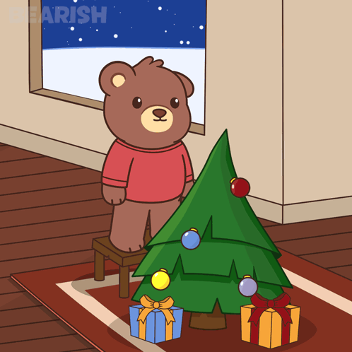 Teddy Bear Next to Christmas Tree and Gifts
