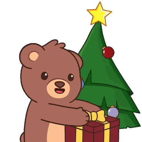 Teddy Bear Next to Christmas Tree