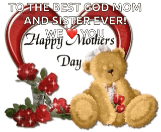 Teddy Bear Next To Roses And Heart GIF