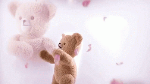 Teddy Bear on Pink Background With Falling Petals