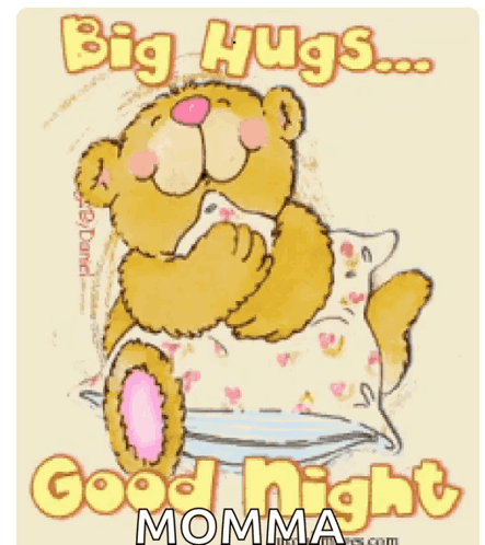 Teddy Bear On Plate With Big Hugs Good Night Momma GIF