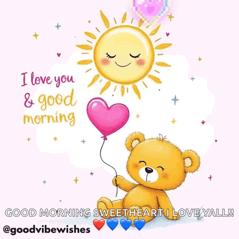 Teddy Bear Pink Heart Balloon Love You Good Morning