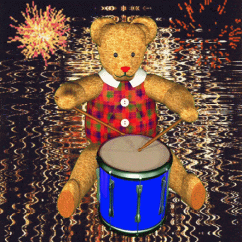 Teddy Bear Playing Blue Drum