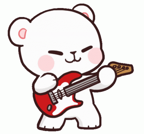 Teddy Bear Playing Red Electric Guitar GIF