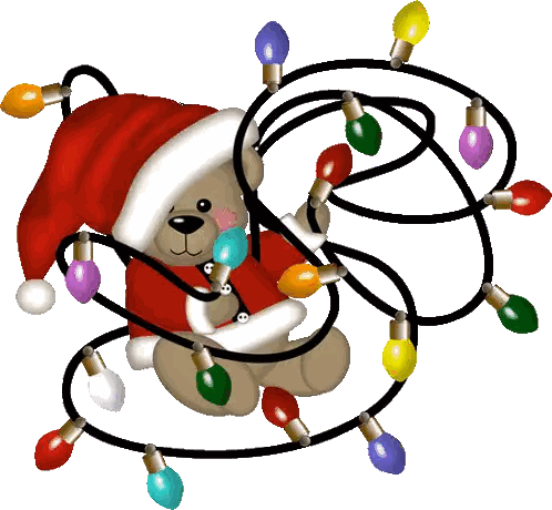 Teddy Bear Playing with Christmas Lights