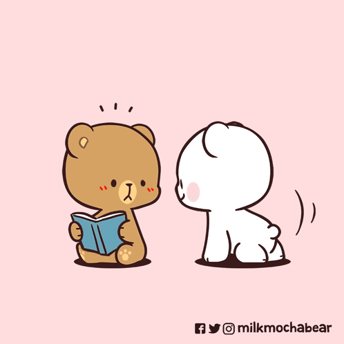 Teddy Bear Reading Book Next to White Bear