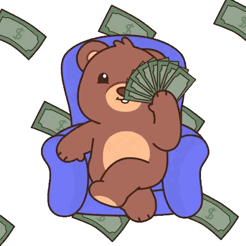 Teddy Bear Sitting Holding Money