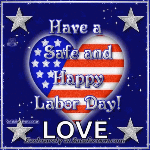 Teddy Bear Sitting in Front of Blue Heart Labor Day Have a Relaxing Day With Love Fun and Laughter