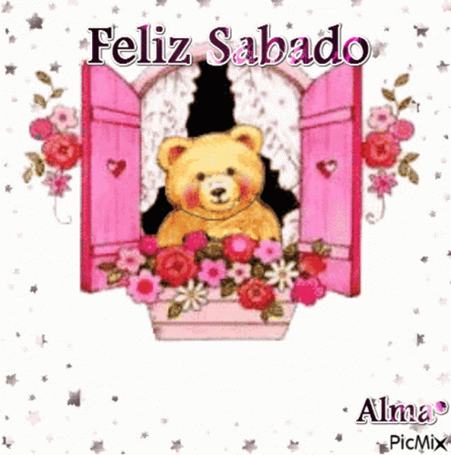 Teddy Bear Sitting In Window Feliz Sabado GIF