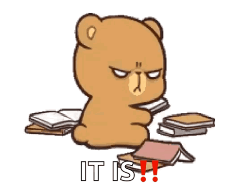 Teddy Bear Sitting on Pile of Books Saying It Is