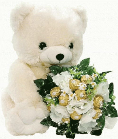 Teddy Bear Sorry White Flowers GIF