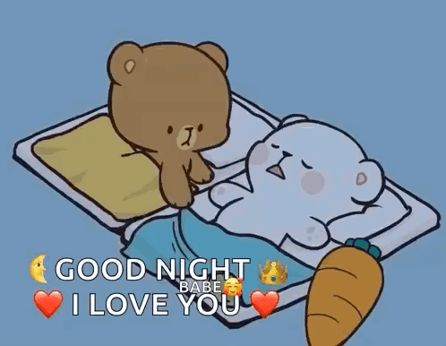 Teddy Bear Standing Next to Sleeping Teddy Good Night Babe I Love You
