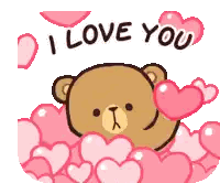 Teddy Bear Surrounded by Hearts Saying I Love You