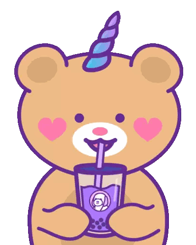 Teddy Bear Unicorn Horn Drinking Purple Drink