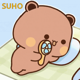Teddy Bear With Fan And Suho GIF