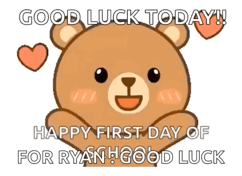 Teddy Bear With Hearts Saying Good Luck Ryan
