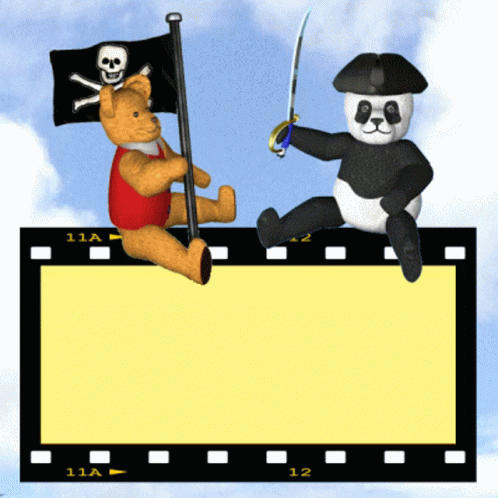 Teddy Bear With Pirate Flag and Panda Bear With Sword