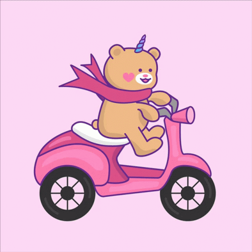 Teddy Bear with Unicorn Horn on Pink Scooter