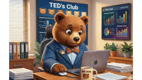 Teddy Bear Working on Laptop