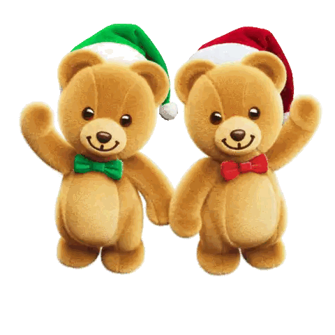 Teddy Bears Holding Hands in Santa Hats