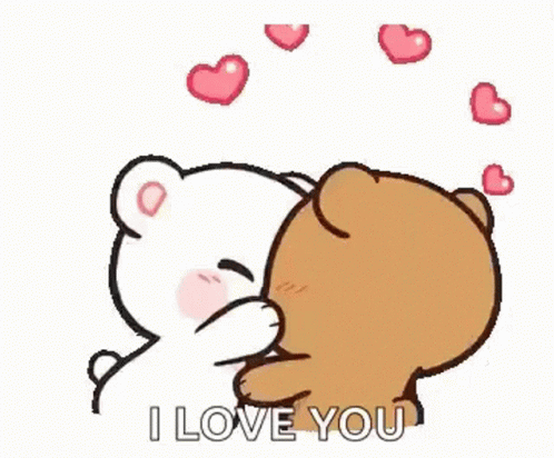 Teddy Bears Hugging With Hearts Saying I Love You GIF