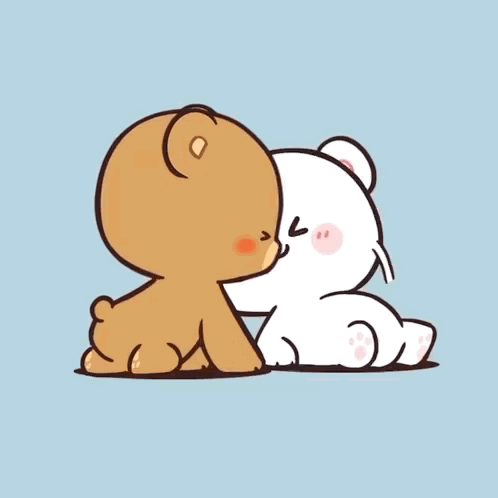 Teddy Bears Kissing With Floating Hearts GIF
