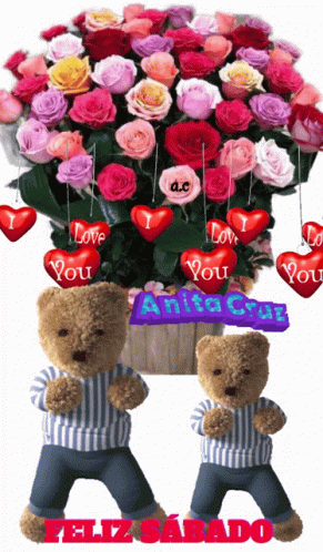 Teddy Bears Next to Roses