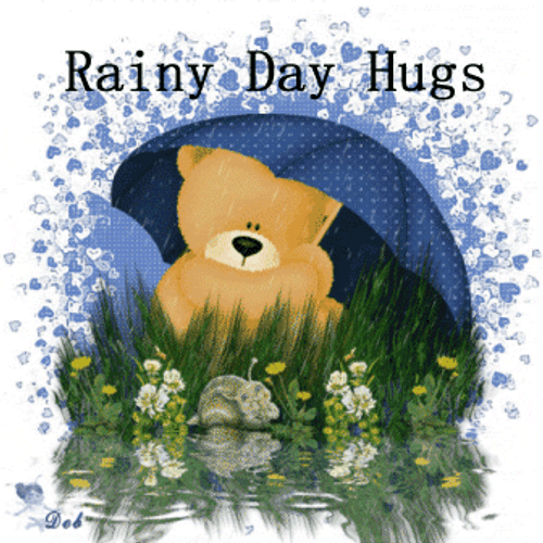 Teddy Holding Umbrella Rainy Day Hugs GIF