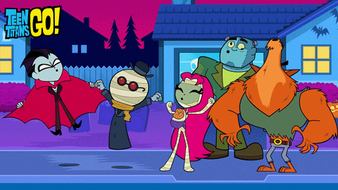 Teen Titans Go Characters Celebrating Halloween GIF