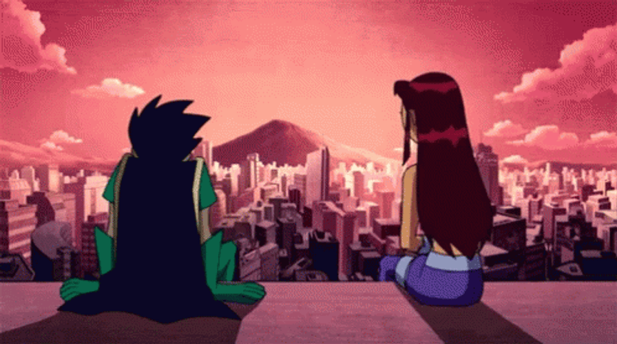 Teen Titans Starfire Sitting With Robin GIF