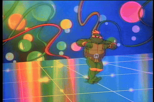 Teenage Mutant Ninja Turtle Dancing In Colorful Room GIF
