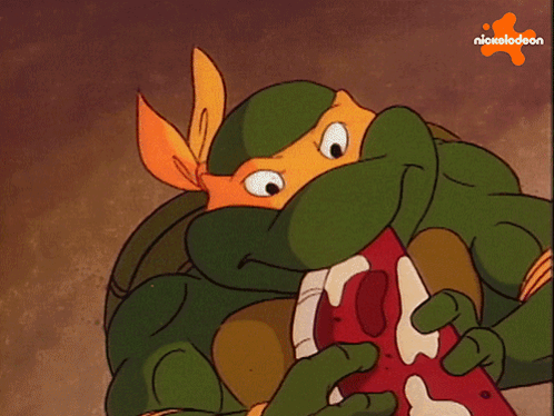 Teenage Mutant Ninja Turtle Eating Meat Nickelodeon Logo GIF