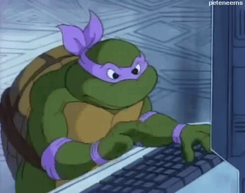 Teenage Mutant Ninja Turtle Typing On Laptop GIF