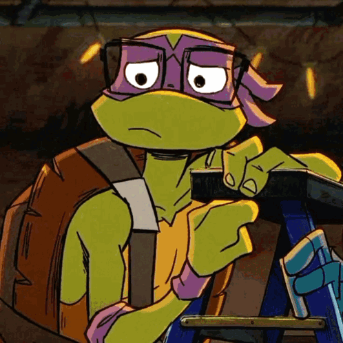 Teenage Mutant Ninja Turtle With Glasses And Backpack On Ladder GIF