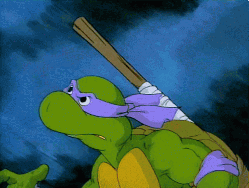 Teenage Mutant Ninja Turtle With Purple Headband Holding Stick GIF