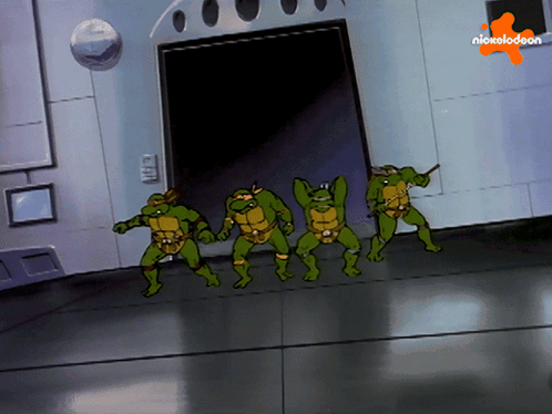 Teenage Mutant Ninja Turtles Dancing at Nickelodeon Sign