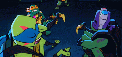 Teenage Mutant Ninja Turtles Gathered in Dark Room