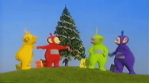 Teletubbies Decorating Christmas Tree on Hill
