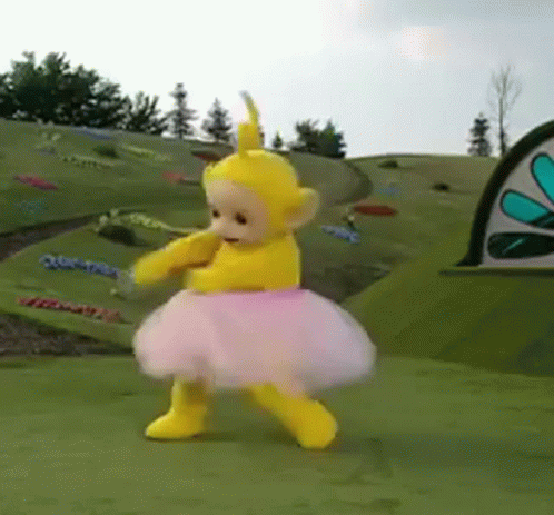Teletubbies Laa-laa Wearing Tutu Skirt GIF