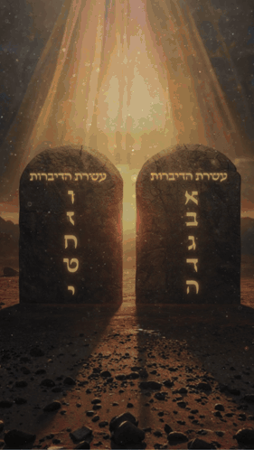 Ten Commandments Written in Hebrew on Stone